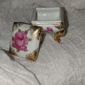 Vintage Floral Trinket Box with Gold Accents